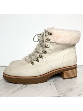 Kork Ease Winslet Cream Shearling Cuff Lace Up Bootie 11M